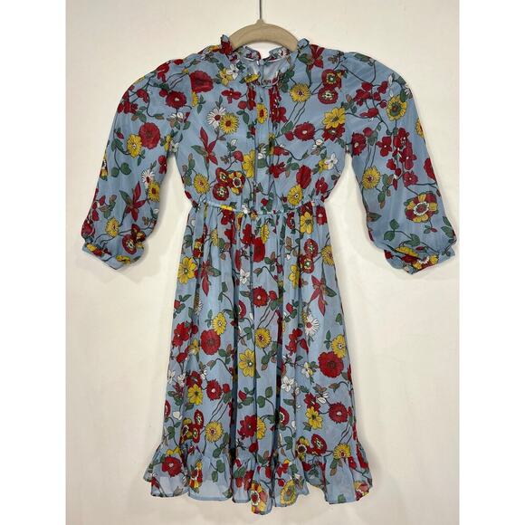 Girls Boho Cottagecore High neck Long Sleeve Midi Spring Dress 6/7 - Picture 2 of 8